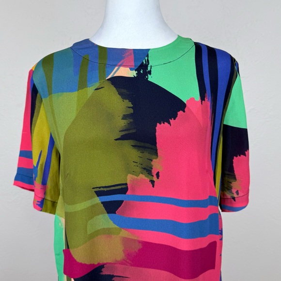 Nicole Miller Collection Silk Blend Abstract Multicolor T-Shirt Shift Dress 6 - Picture 5 of 13